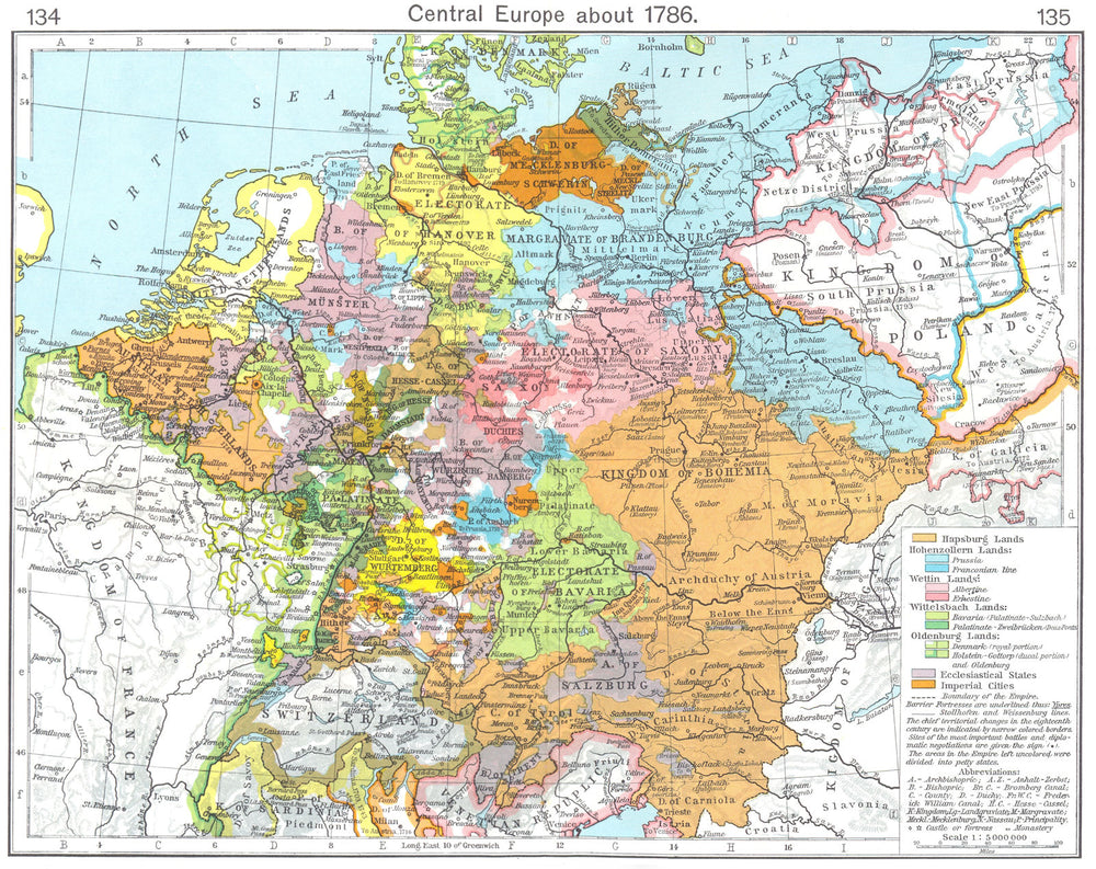 EUROPE. Central Europe about 1786 1956 old vintage map plan chart