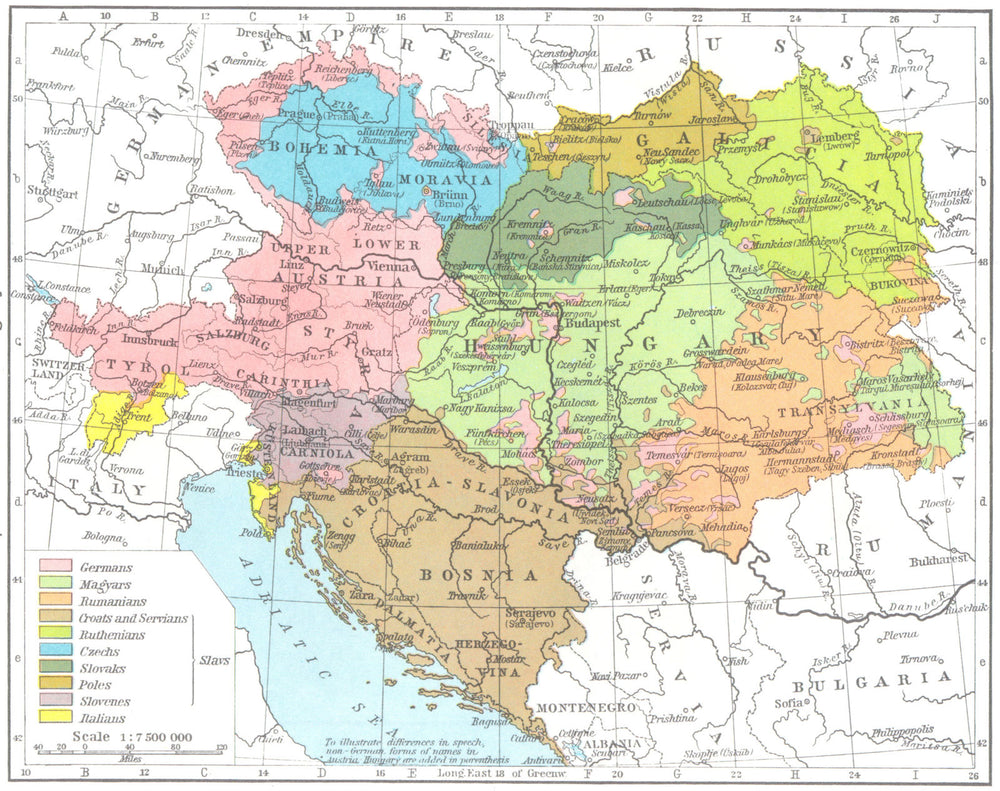 AUSTRIA. Peoples of Austria-Hungary in 1914 1956 old vintage map plan chart