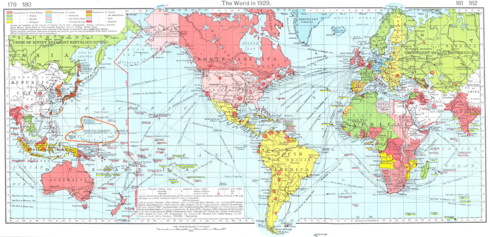 WORLD IN 1929. Places Western Europe related to American History 1956 old map