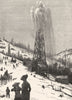USA. Shooting a well 1891 old antique vintage print picture