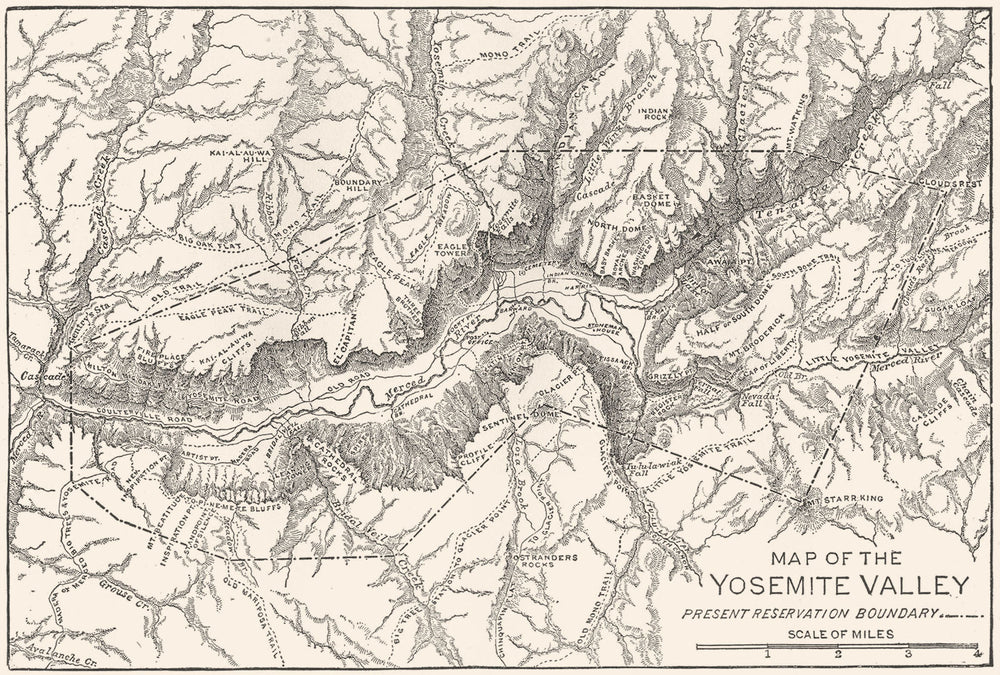 CALIFORNIA. Map of the Yosemite Valley 1891 old antique vintage plan chart