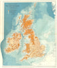 BRITISH ISLES. Orographical map. Relief. Ocean depths. STANFORD 1906 old