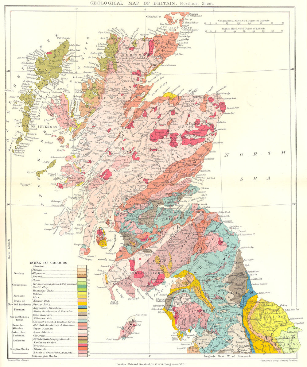UK GEOLOGICAL. Northern Sheet. Scotland & Northern England. STANFORD 1906 map