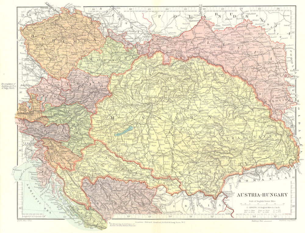 AUSTRIA-HUNGARY. Galicia Bohemia Moravia Styria Sclavonia &c. STANFORD 1906 map