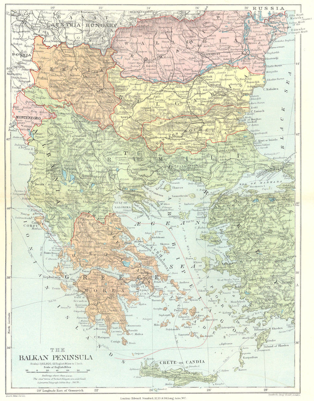 BALKANS. Greece Ottoman Empire Rumili Wallachia E. Roumelia. STANFORD 1906 map