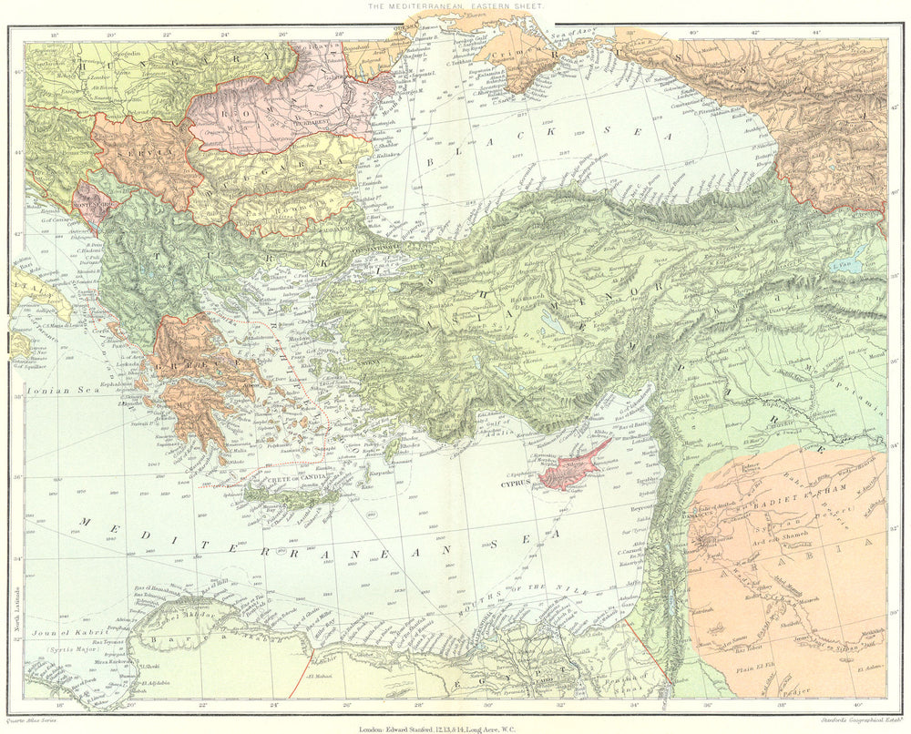 EASTERN MEDITERRANEAN. Ottoman Empire/Turkey Greece. STANFORD 1906 old map
