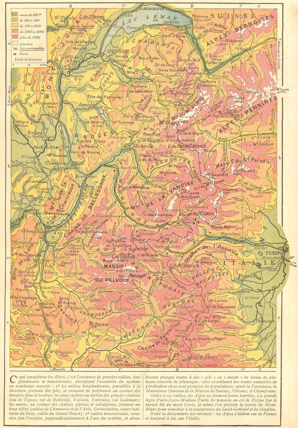 FRANCE. Hypsometrie des Alpes 1923 old antique vintage map plan chart