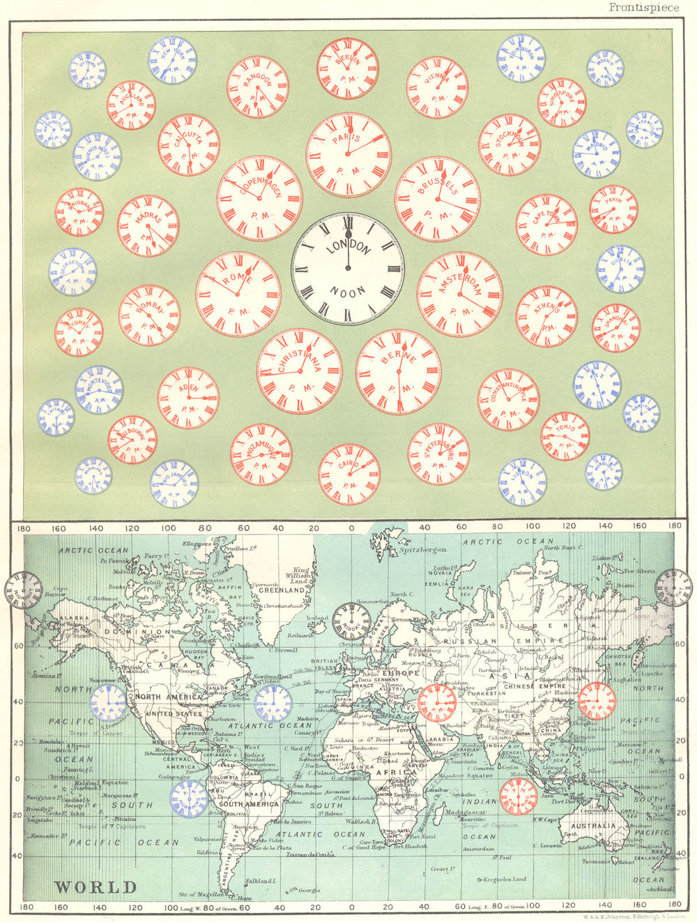 WORLD. Time of all Nations 1897 old antique vintage map plan chart