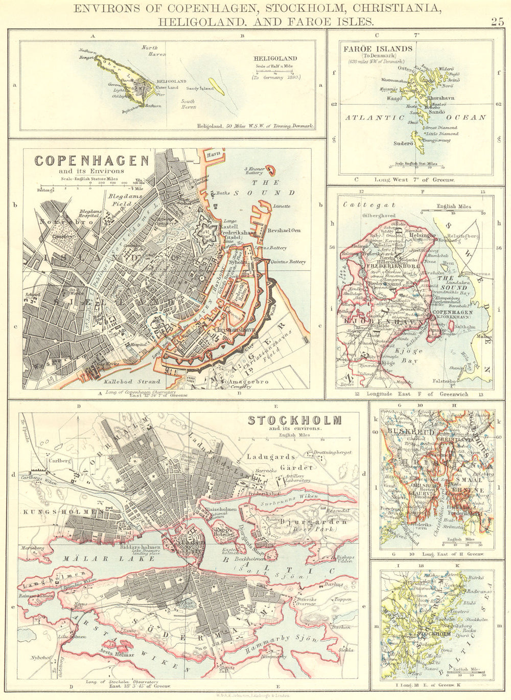 SCANDINAVIA. Heligoland; Copenhagen; Stockholm; Faroe Islands; Oslo 1897 map