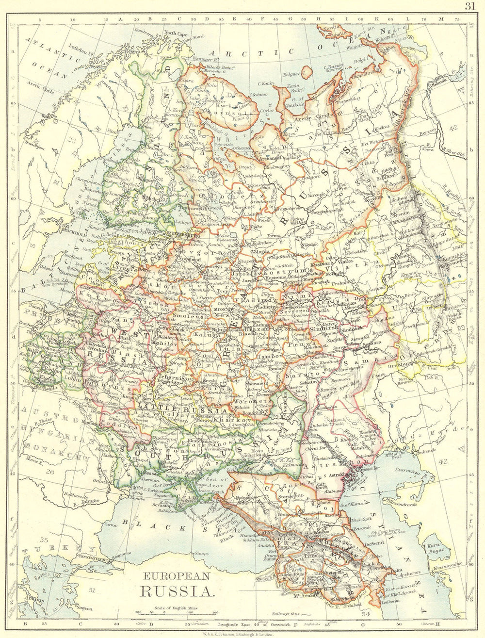 RUSSIA. European Russia 1897 old antique vintage map plan chart