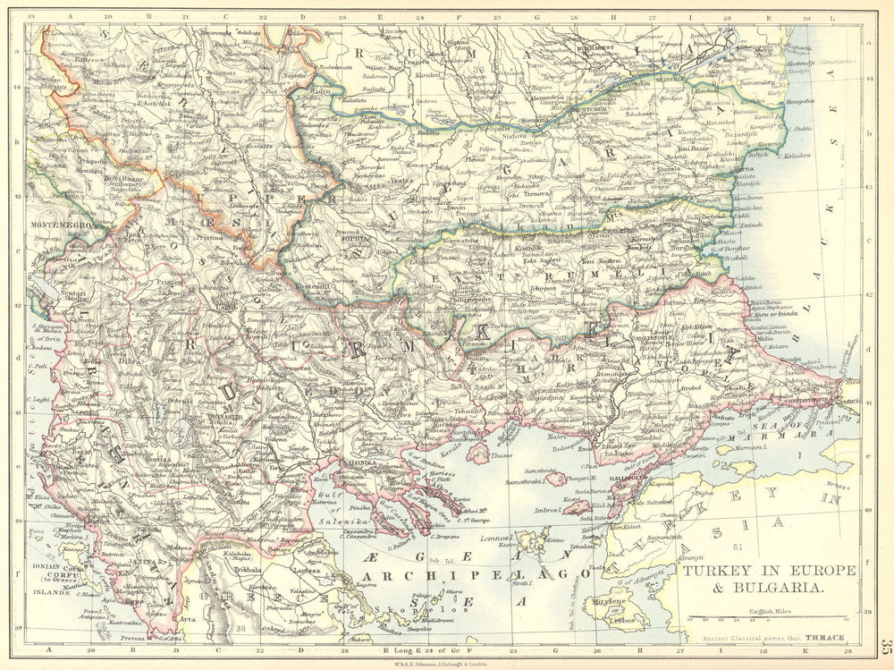 BALKANS. Turkey in Europe and Bulgaria 1897 old antique vintage map plan chart