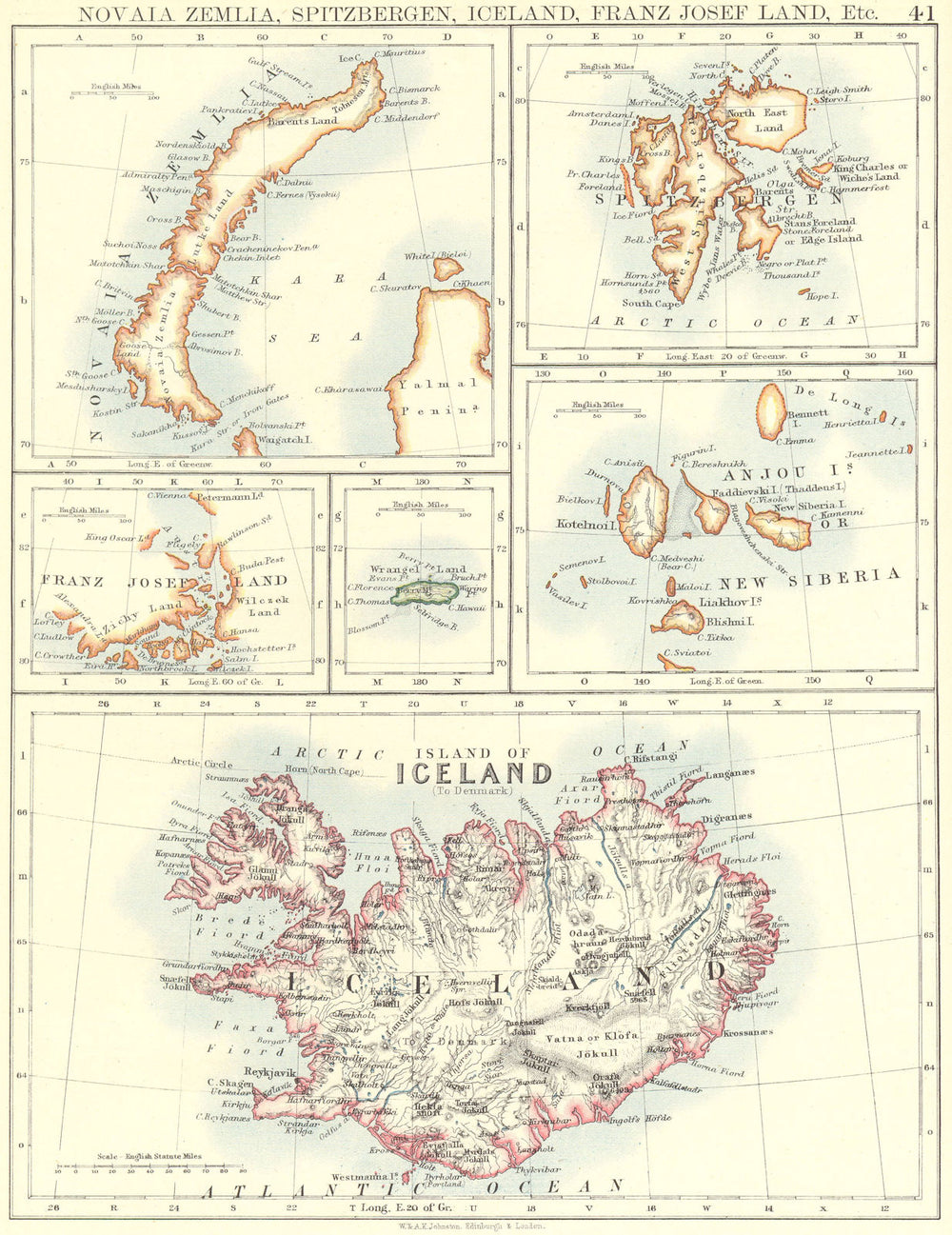 ICELAND. Novaia Zemlia Spitsbergen Franz Josef Land Wrangel Anjou Is 1897 map