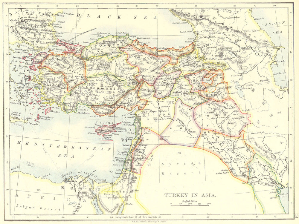 TURKEY. Turkey in Asia; Iraq Israel; Jordan; Syria; Iran 1897 old antique map