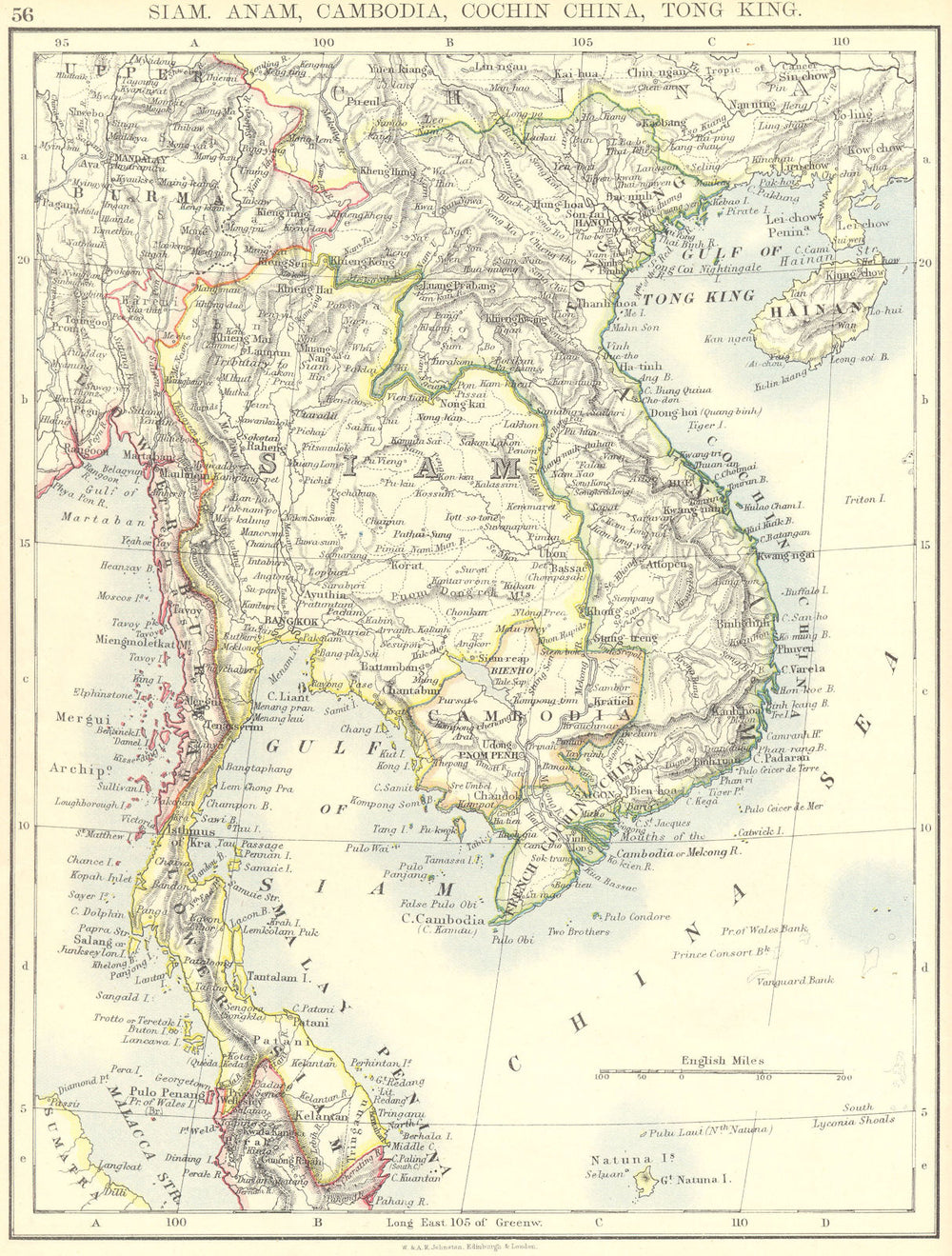 INDOCHINA. Siam Thailand Anam Cambodia Cochinchina Tong King Vietnam 1897 map