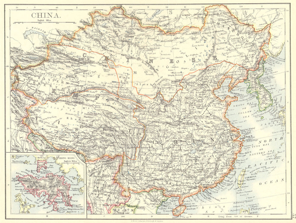 CHINA. China Korea Mongolia; Inset Hong Kong 1897 old antique map plan chart