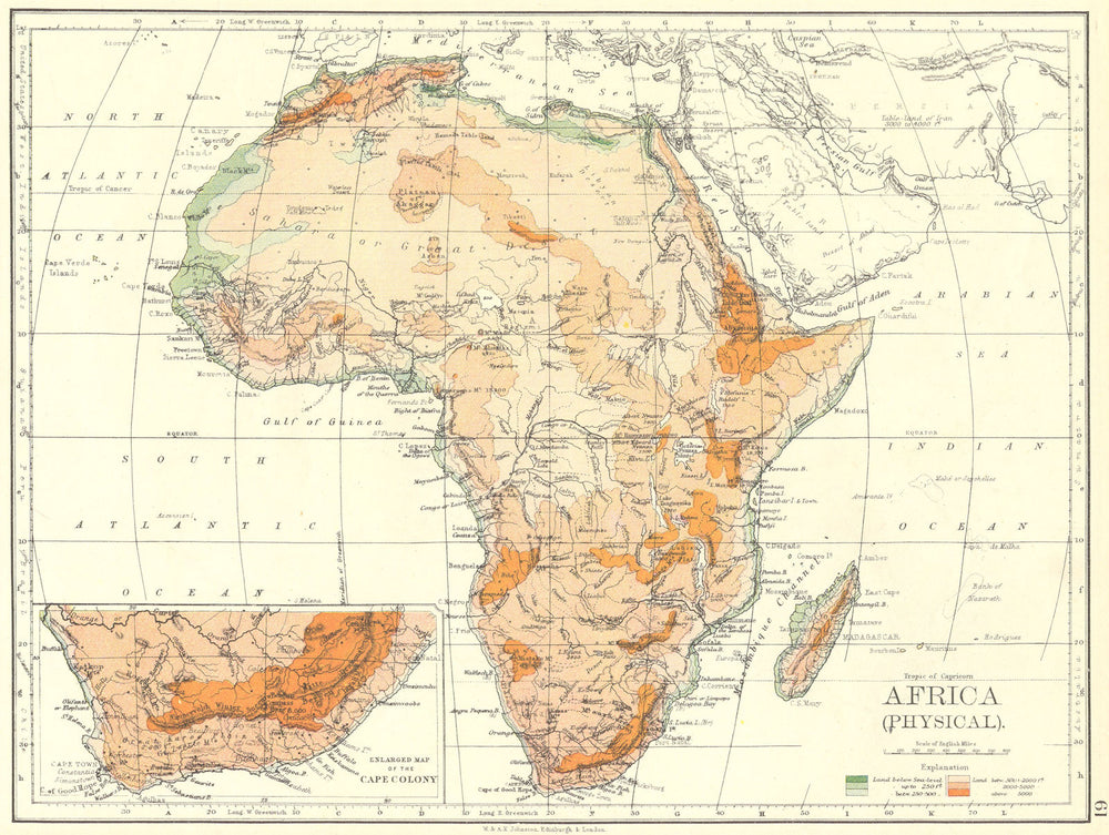 AFRICA. (Physical); Cape Colony 1897 old antique vintage map plan chart