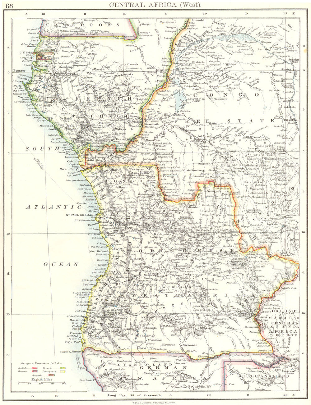 CENTRAL AFRICA. West. Congo Gabon Angola 1897 old antique map plan chart