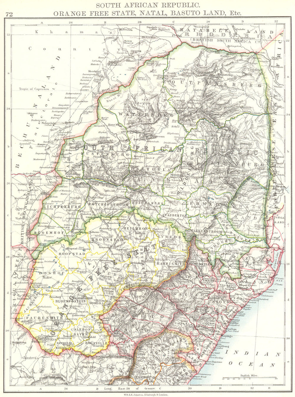 SOUTH AFRICA. South African Republic Orange Free State Natal Lesotho 1897 map