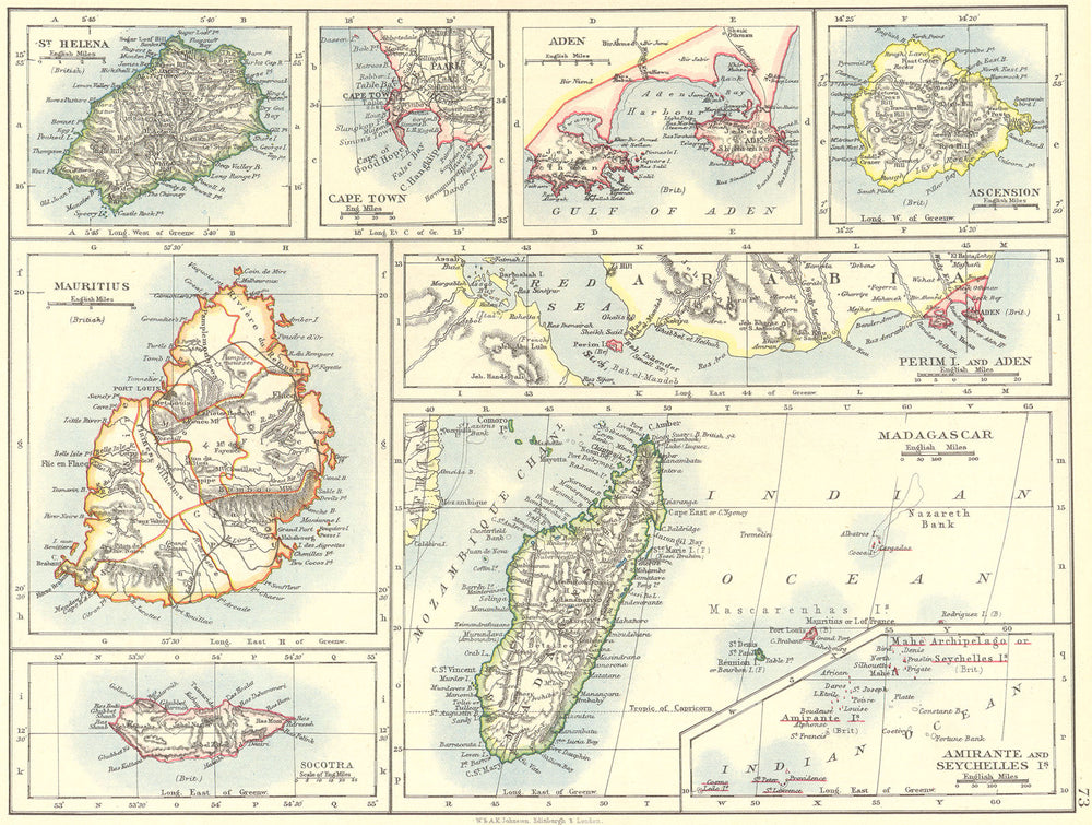 MAURITIUS. St Helena Cape Town Aden Ascension Madagascar Seychelles 1897 map