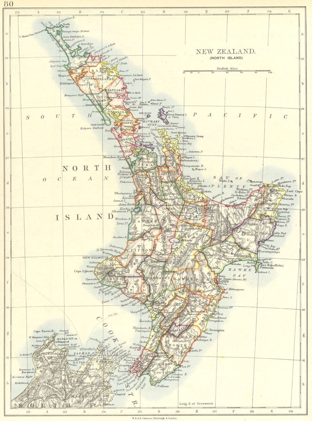 NEW ZEALAND. New Zealand North Island 1897 old antique vintage map plan chart