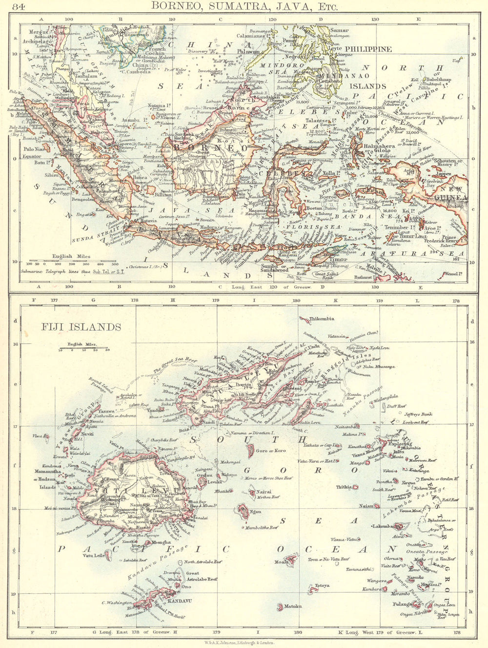 INDONESIA. Borneo, Sumatra, Java; Fiji Islands Viti Levu Vanu Levu 1897 map