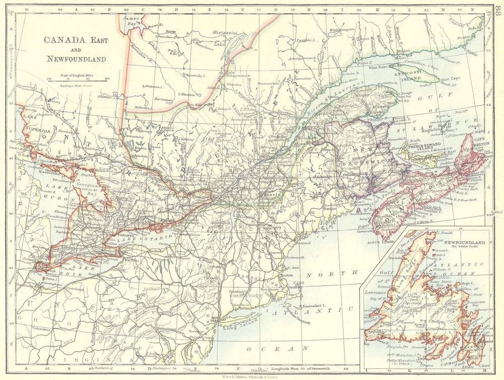 CANADA. East & Newfoundland New Brunswick Nova Scotia Quebec Ontario 1897 map