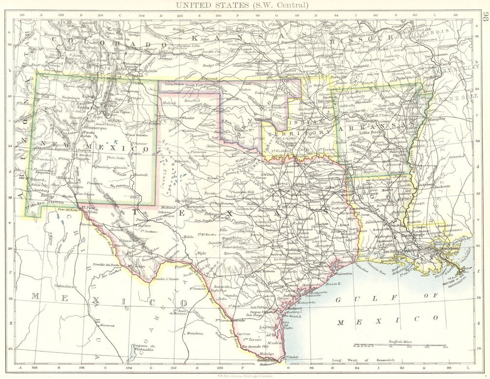 USA. SW Central. New Mexico Texas Oklahoma Arkansas Louisiana  1897 old map