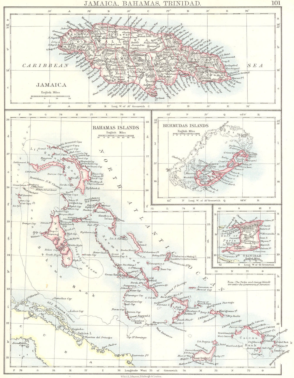 JAMAICA. Bahamas Islands; Bermuda; Trinidad 1897 old antique map plan chart