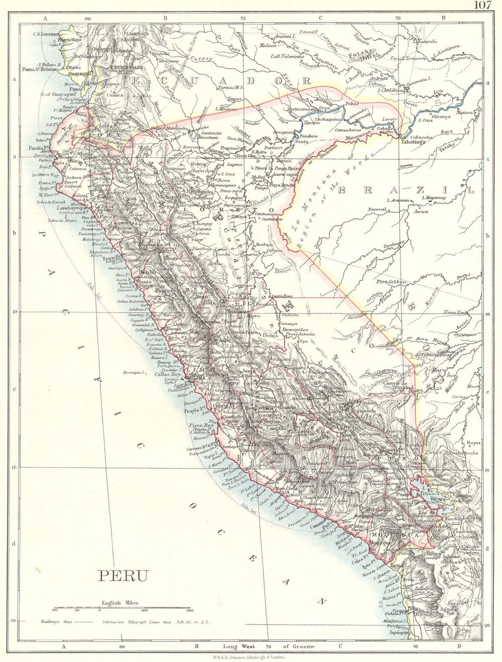 PERU. Peru 1897 old antique vintage map plan chart