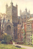 The Cathedral from the palace grounds, Exeter. Devon. By Ernest Haslehust 1920