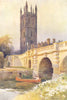 Magdalen Bridge and Tower. Oxford. By Ernest Haslehust 1920 old antique print