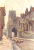 West Gate, Warwick. Warwickshire. By Ernest Haslehust 1920 old antique print