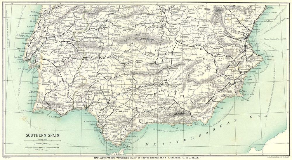 SPAIN. Southern Spain 1908 old antique vintage map plan chart