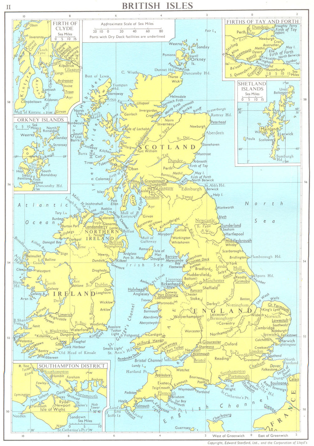 LLOYDS MARITIME. Southampton Orkney Shetland Firth Tay Forth Clyde 1971 map