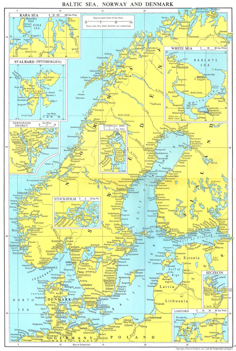SCANDINAVIA. Svalbard White Sea Stockholm Sundsvall Hernosand Limfjord 1971 map