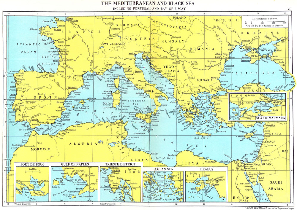 MEDITERRANEAN BLACK SEA BISCAY. Naples Trieste Aegean Piraeus Marmara 1971 map