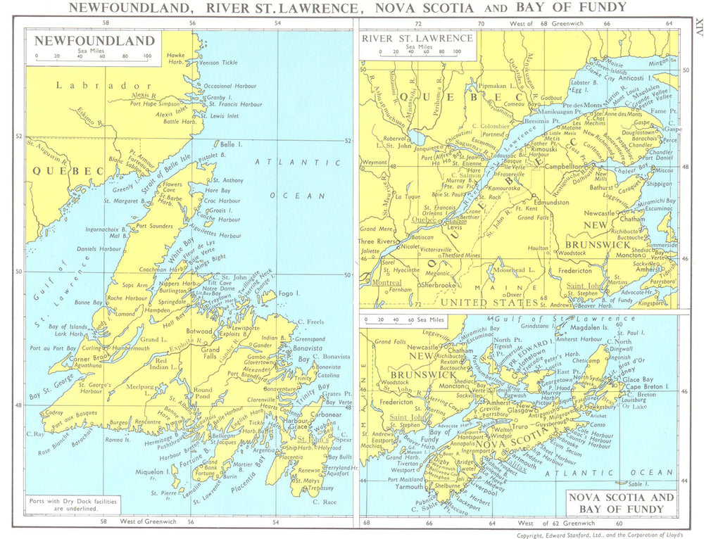 CANADA. MARITIME. Newfoundland St Lawrence river Nova Scotia Bay Fundy 1971 map