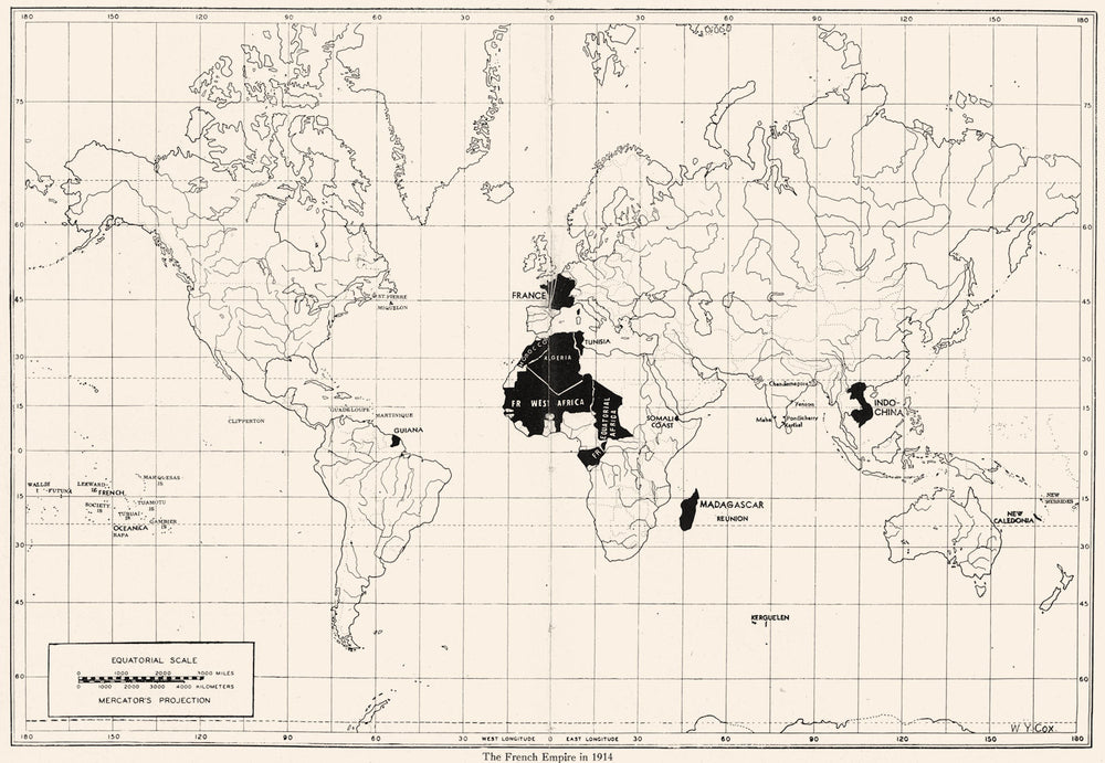 WORLD. The French Empire in 1914 1948 old vintage map plan chart
