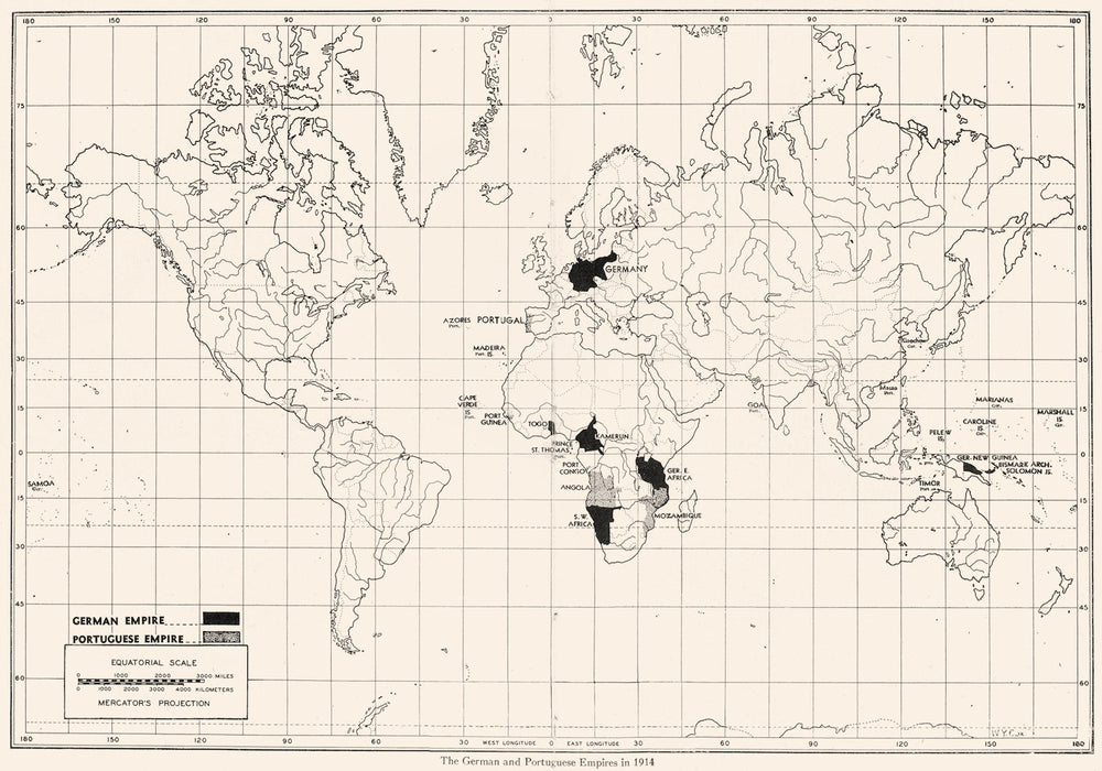 WORLD. The German and Portuguese Empires I 1914 1948 old vintage map chart