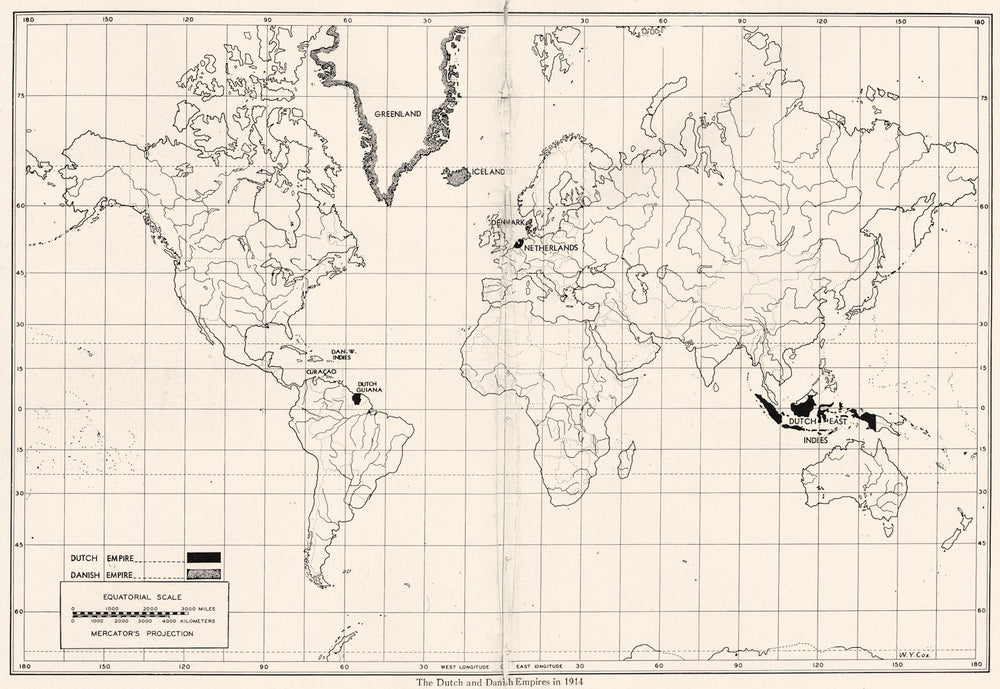 WORLD. The Dutch and Danish Empires in 1914 1948 old vintage map plan chart
