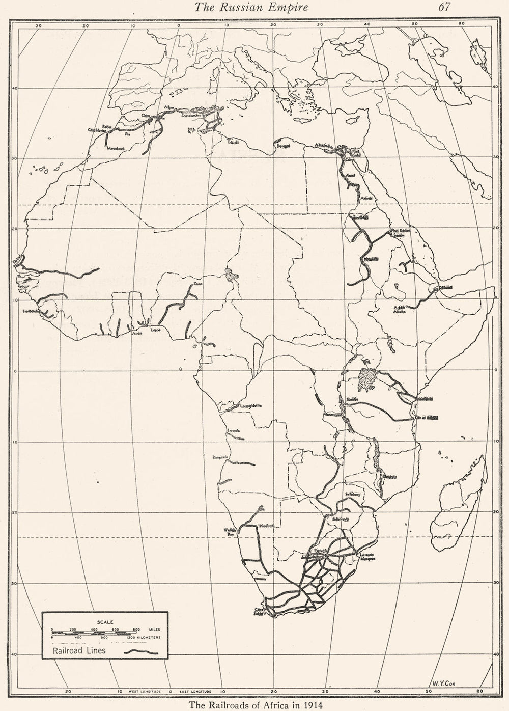 WORLD. The Railroads of Africa in 1914 1948 old vintage map plan chart