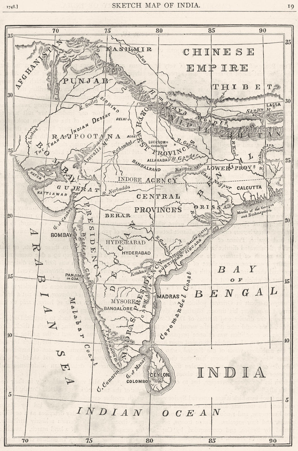 INDIA. Sketch map of India c1880 old antique vintage plan chart