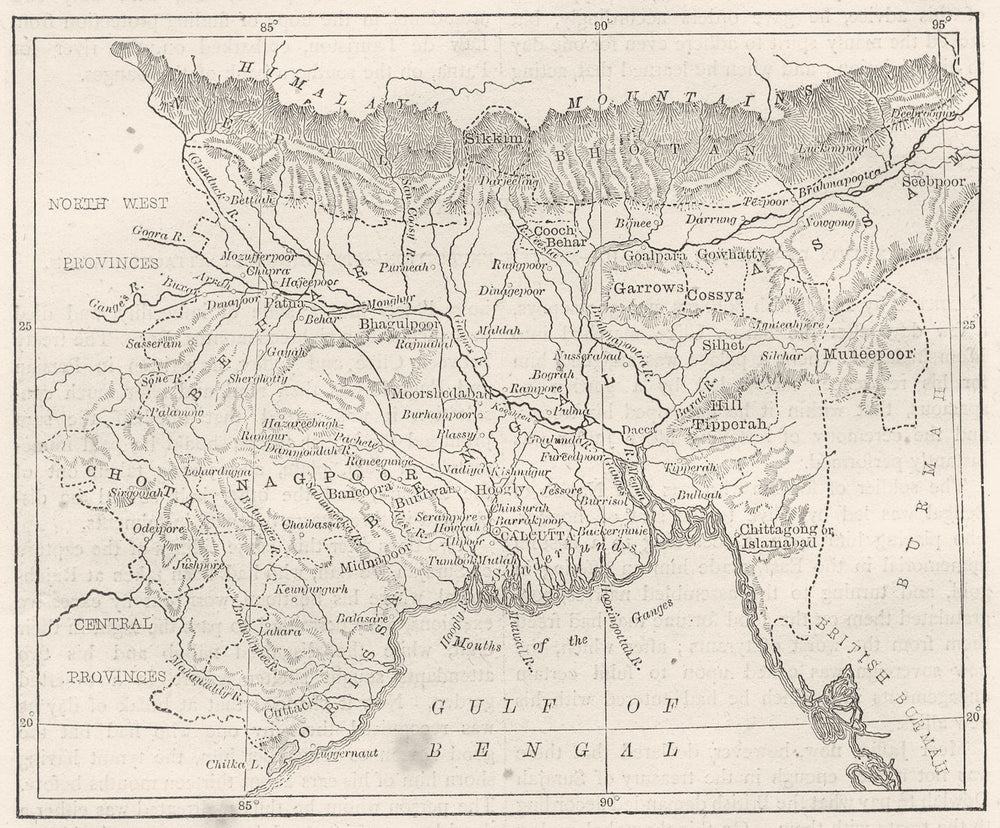 INDIA. Map of Bengal, Bihar, and Orissa c1880 old antique plan chart