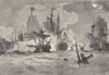 INDIA. Naval action between British & French in Puducherry roads c1880 print
