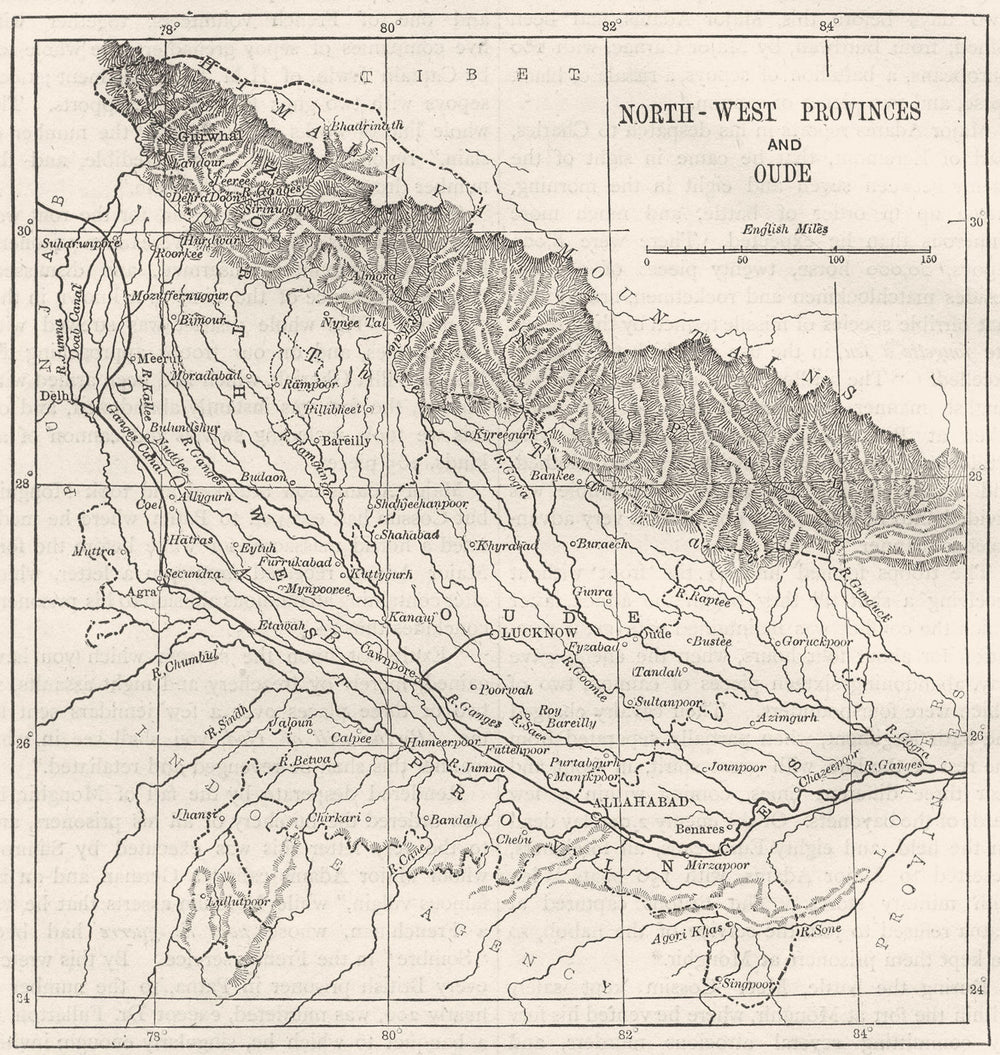 INDIA. Map of Awadh and the North-West Provinces c1880 old antique chart