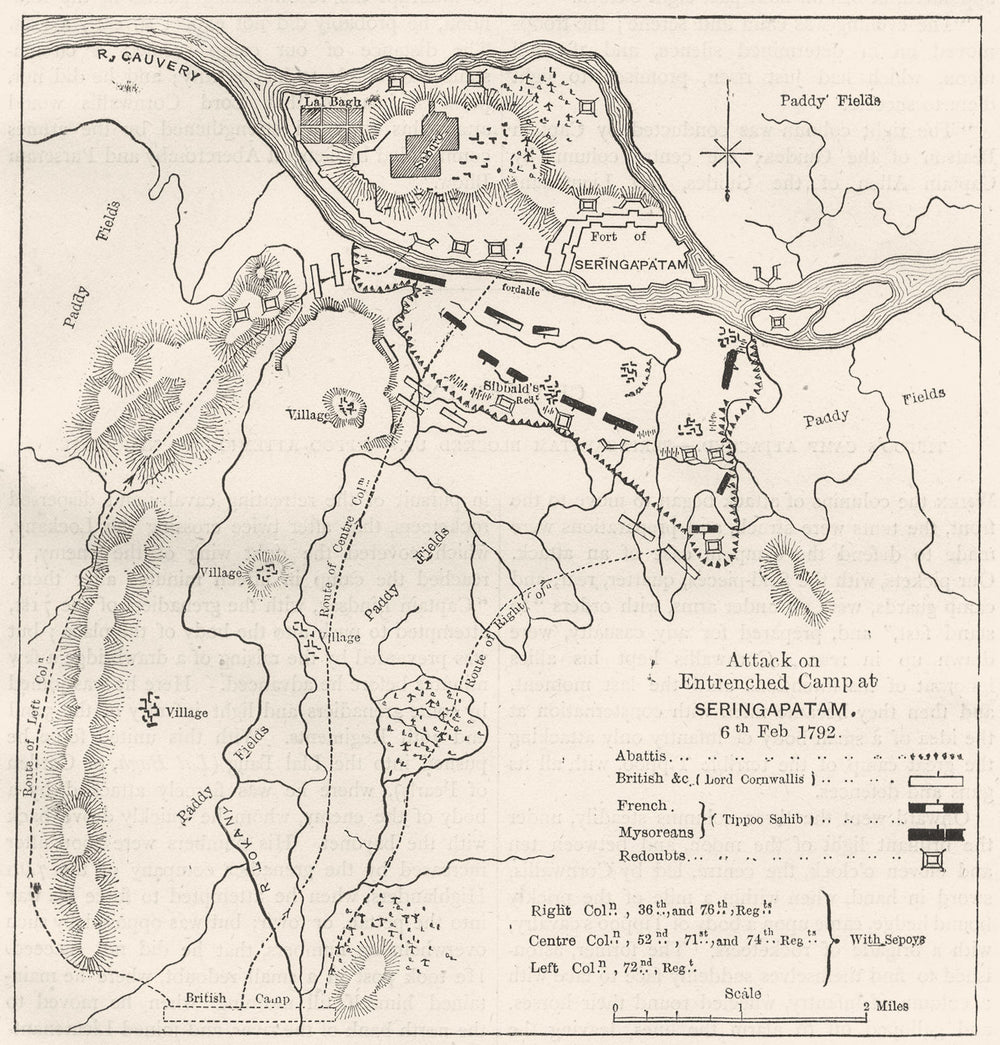 INDIA. Plan of the attack on Srirangapatna c1880 old antique map chart