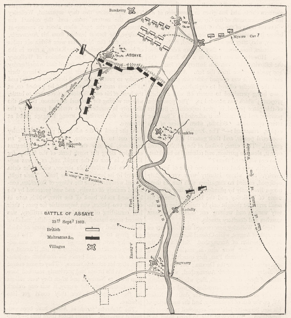INDIA. Plan of the Battle of Assaye c1880 old antique vintage map chart