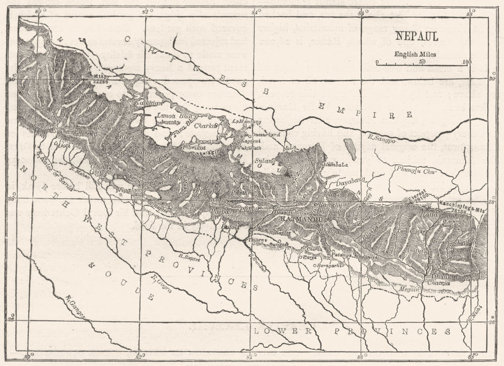 NEPAL. Map of Nepal c1880 old antique vintage plan chart