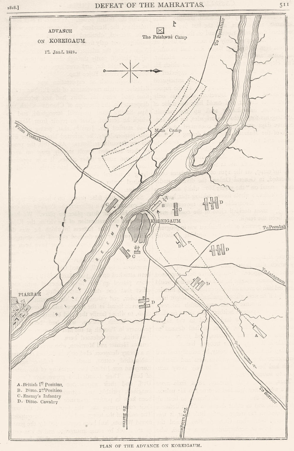INDIA. Plan of the Advance on Koreigaum c1880 old antique map chart
