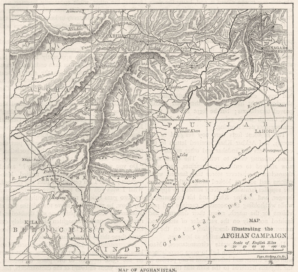 AFGHANISTAN. Map of Afghanistan c1880 old antique vintage plan chart